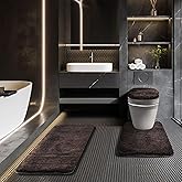 Baahrnom Bathroom Rugs Sets 3 Piece with Adjustable Toilet Seat Cover 17.5"x 15" Machine Washable Bath Rug Set with TPR Non Slip Rubber Backing Solid Bath Mat Set for Luxury Bathroom Decoration