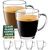 Eparé 12 oz Clear Tempered Glass Coffee Mugs Set of 6 for Hot Beverages - Durable - Giftable Tea & Coffee Glass Cup with Handle