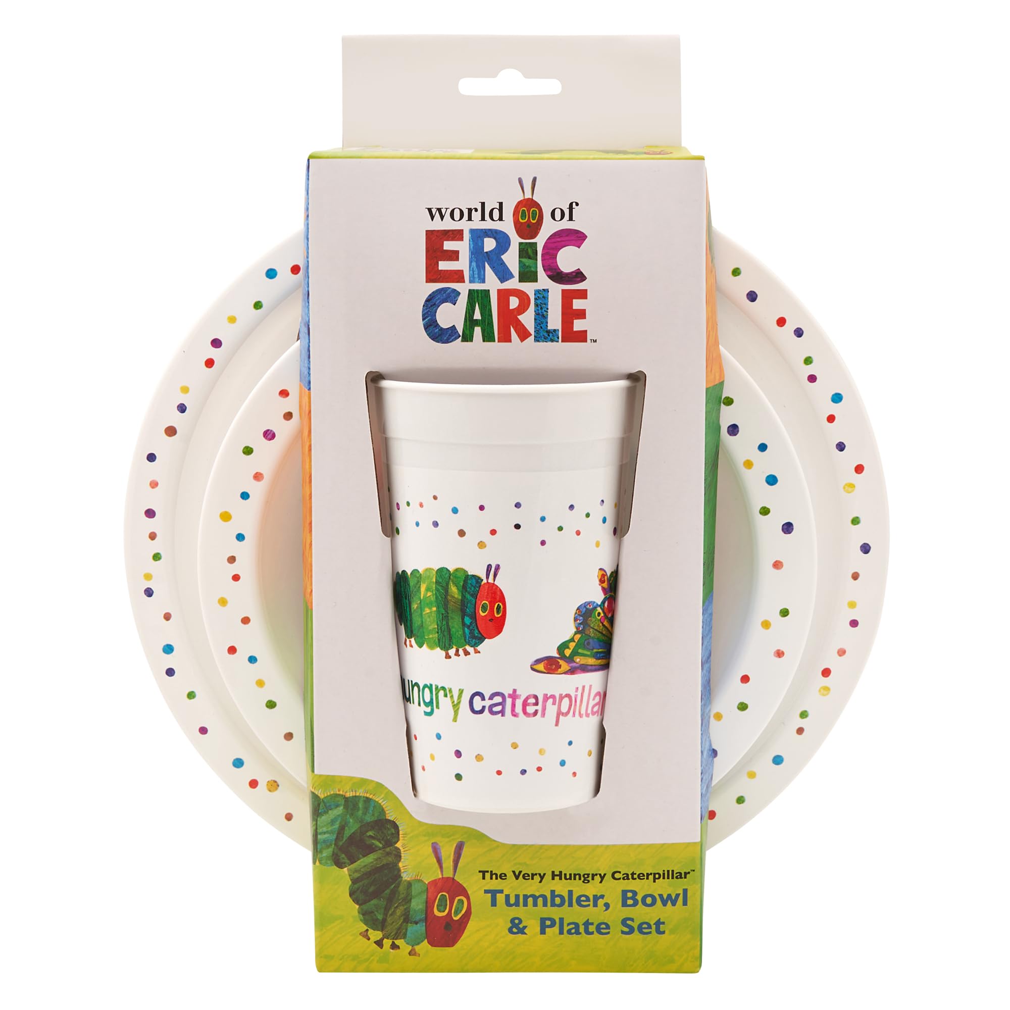 Very Hungry Caterpillar Kids Tableware Set – 3 Piece Reusable PP Plate, Bowl & Cup Set for Children – Tumbler & Dinnerware Set for Mealtimes – for 36 Months & Up