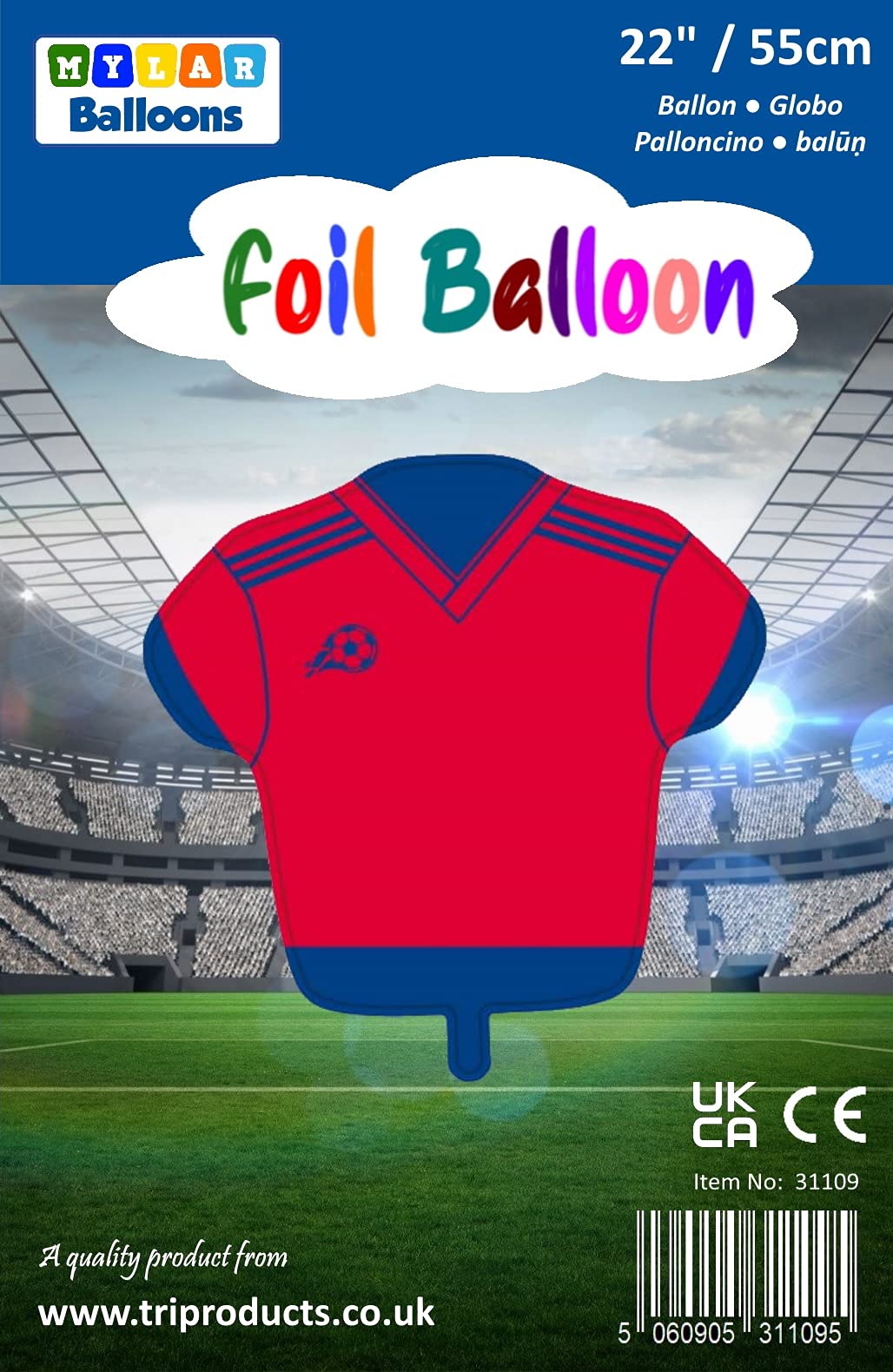 Tri Products 26" / 68cm Football Shirt Foil Balloon Red & Blue