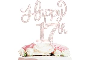LASKYER Happy 17th Birthday Rose Gold Rhinestone Cake Topper - 17th Birthday/Anniversary,Cheers to Seventeen Years Old Bday Party Metal Sparkly Centerpieces Decorations.