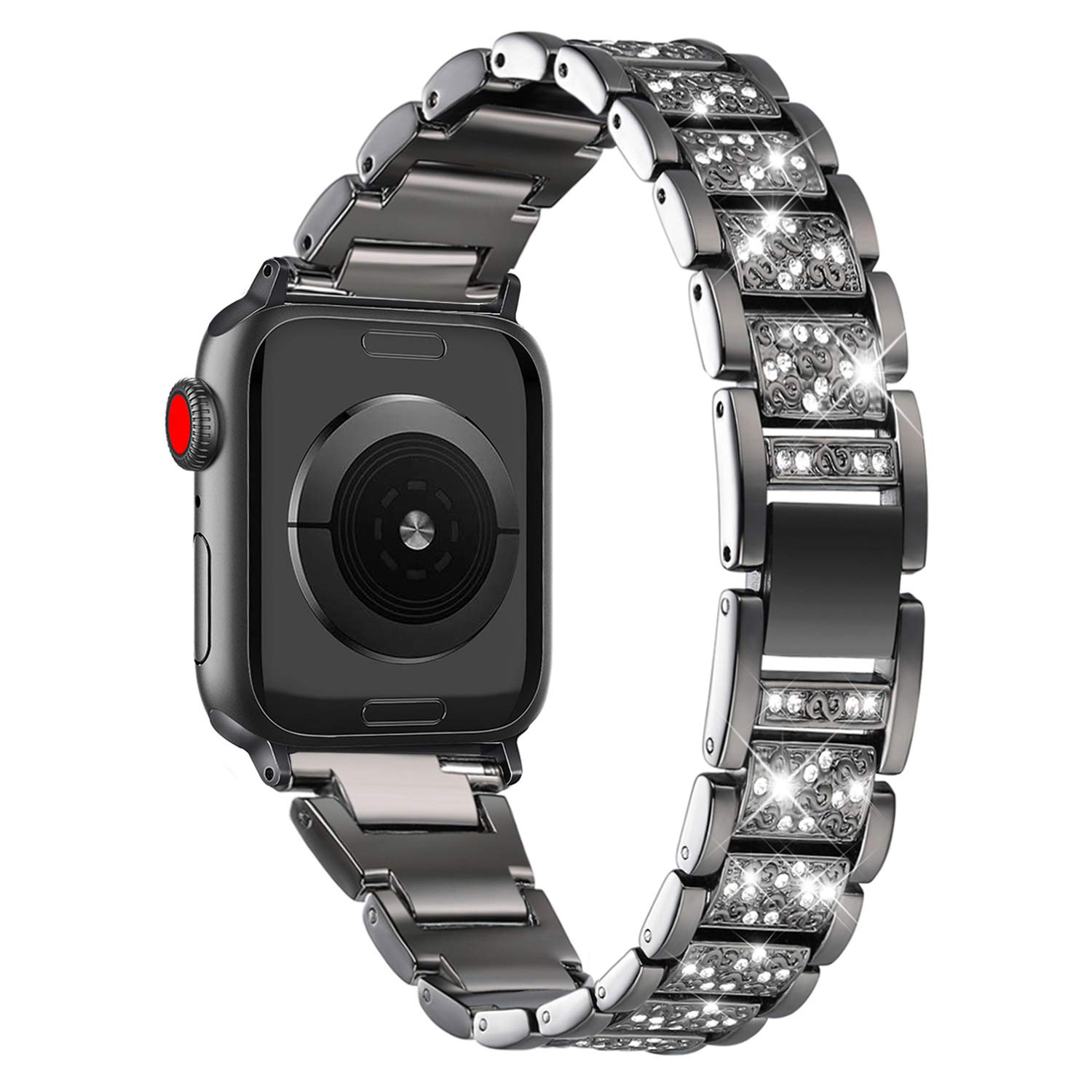 Mtozon Bling Bands Compatible Apple Watch Band 42mm/44mm Iwatch Series 4/3/2/1, Women Metal Rhinestone Dressy Replacement Watch Strap Bracelet Wristband, Black