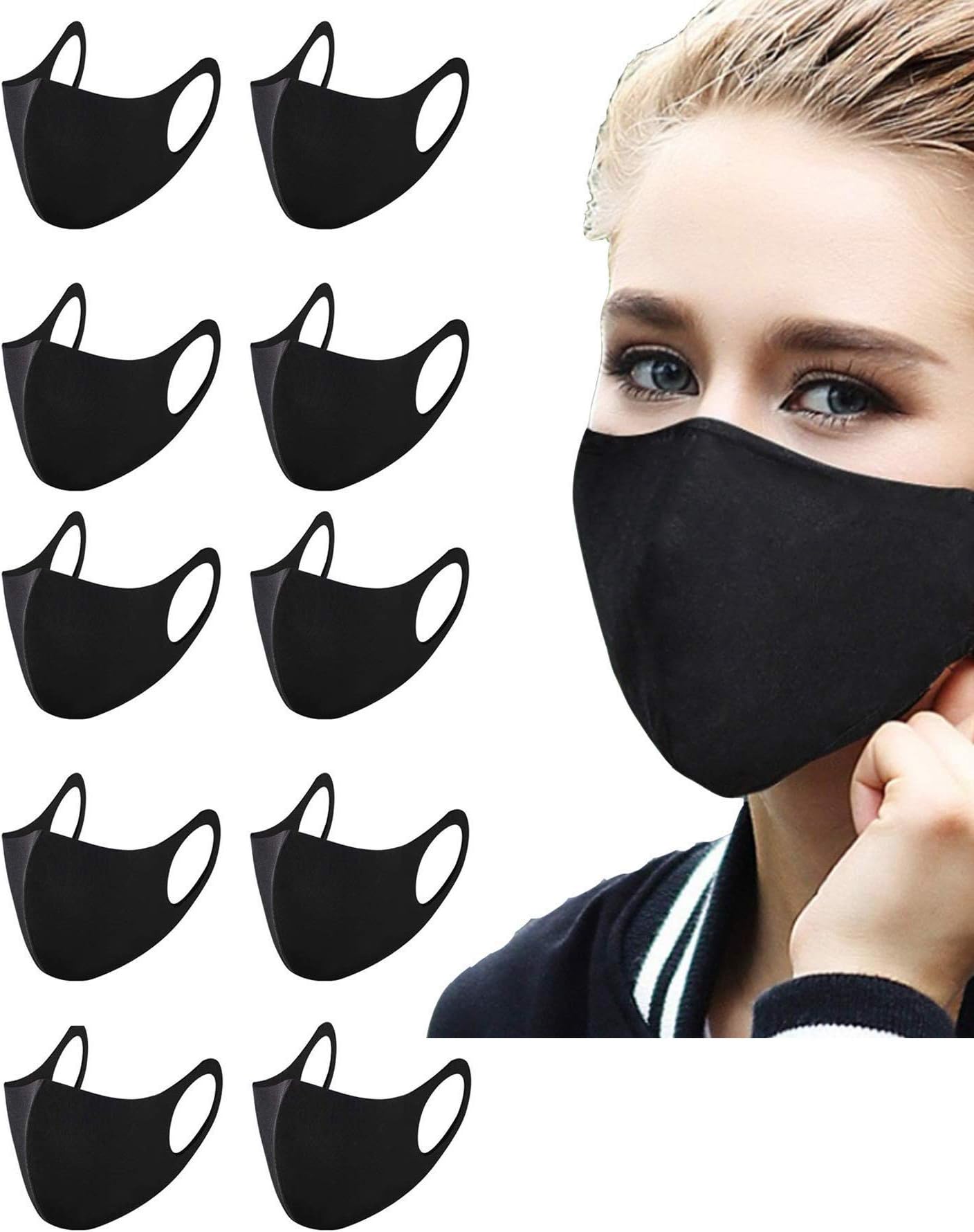 Reuse Korean Face Masks for Germ Protection Filter Grade N95,Black (10Pcs)