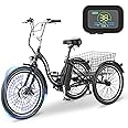 LILYPELLE Electric Tricycle for Adults, 350W 36V Electric Trike Motorized Three Wheel Electric Bicycle, 7 Speeds 3 Wheels 24" Adult Electric Tricycle with Large Basket