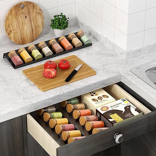 Spice Drawer Organizer, 6PCS Space Aluminium Spice Rack Drawer for