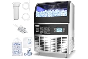 GSEICE Upgraded Commercial Ice Maker Machine - 200lbs Ready in 24Hrs - Under Counter Stainless Steel Ice Machine - Self Cleaning - with 70lbs Ice Storage Capacity - Freestanding Industrial Ice Maker