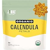 J Mac Botanicals, Organic Calendula Petals (4 oz) edible dried flowers, pairs well with rose petal for ice cubes, cooking, beverages, and bath bombs