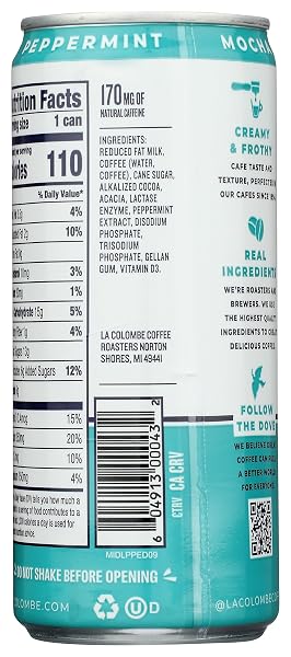 LA COLOMBE PEPPERMINT MOCHA DRAFT LATTE – 9 FLUID OUNCE – COLD-PRESSED ESPRESSO AND FROTHED MILK + PEPPERMINT AND DARK CHOCOLATE – MADE WITH REAL INGREDIENTS – GRAB AND GO COFFEE
