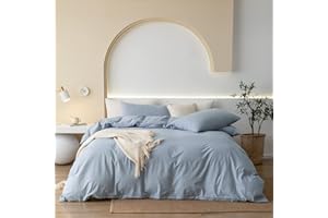 JIYUAN 100% Washed Cotton Duvet Cover Set Comfy Simple Style Soft Breathable Textured Durable Linen Feel Bedding for All Seasons Twin/Twin XL Size,Solid Light Blue
