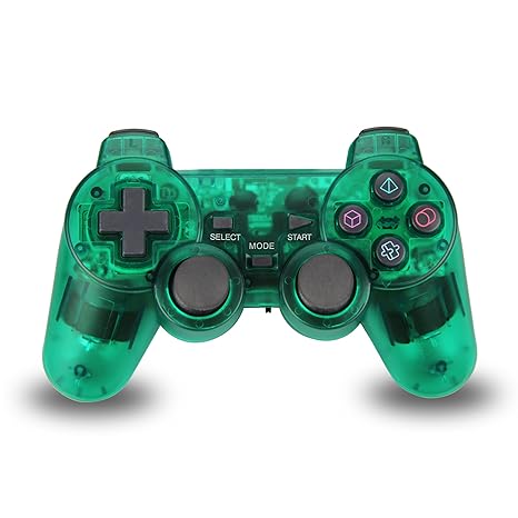 PS2 Dual Vibration Controller für Sony Playstation 2 (kabellos) Grün/transparent