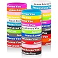 Jesus Loves You Rubber Bracelets Colorful Silicone Christian Jesus Wristbands for Men Women Party Favors Inspirational Bracelet for Adults Motivational Bracelet Christmas Gifts Church School