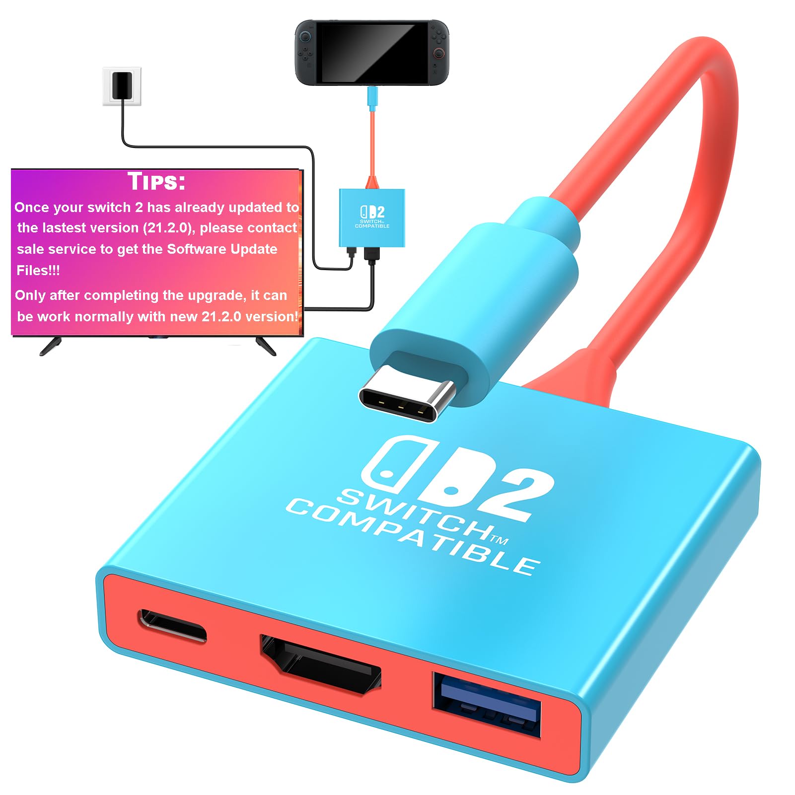 Amoner U Switch 2 Dock, Replacement for Nintendo Switch 2 Dock Accessories (2025), Switch 2 TV Docking Station Support 4K/60Hz, PD 60W, USB 3.0 Port, Compact Travel Portable Switch2 for HDMI Adapter