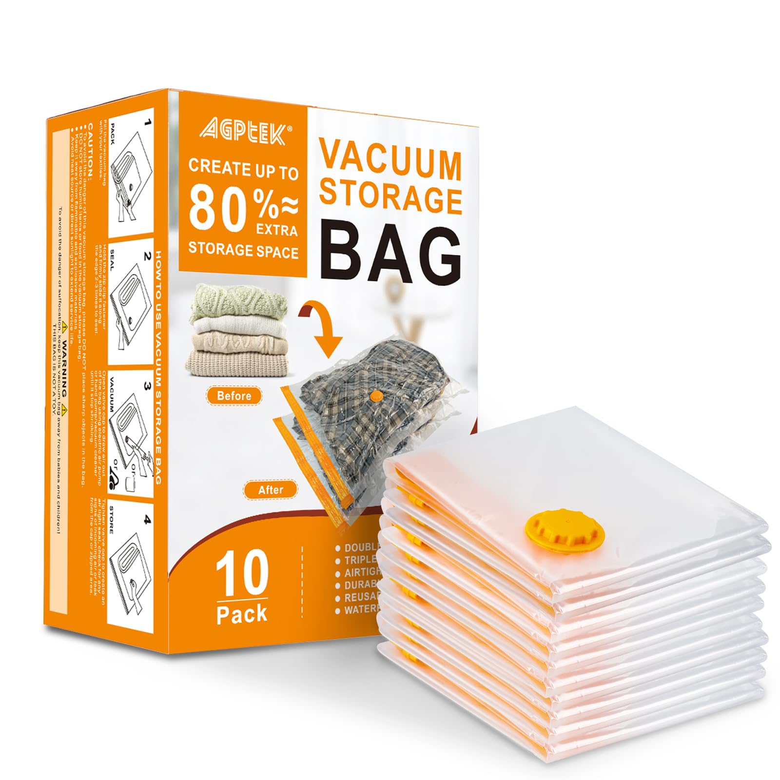 Photo 1 of AGPTEK Large Vacuum Bags, 10 Bags a Set, Durable & Reusable Storage Bags- Perfect Space-Saving Solution for Clothes, Blankets, Comforters, and More. Ideal for Home Storage and Travel?No Pump Include?