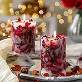 Nuanchu 2 Pcs Valentines Pillar Candles for Women Valentines Day Rose Candles Gifts with Real Dried Rose Petal Soy Wax Infused Scented for Galentines Birthday Wedding Gift Home Decor