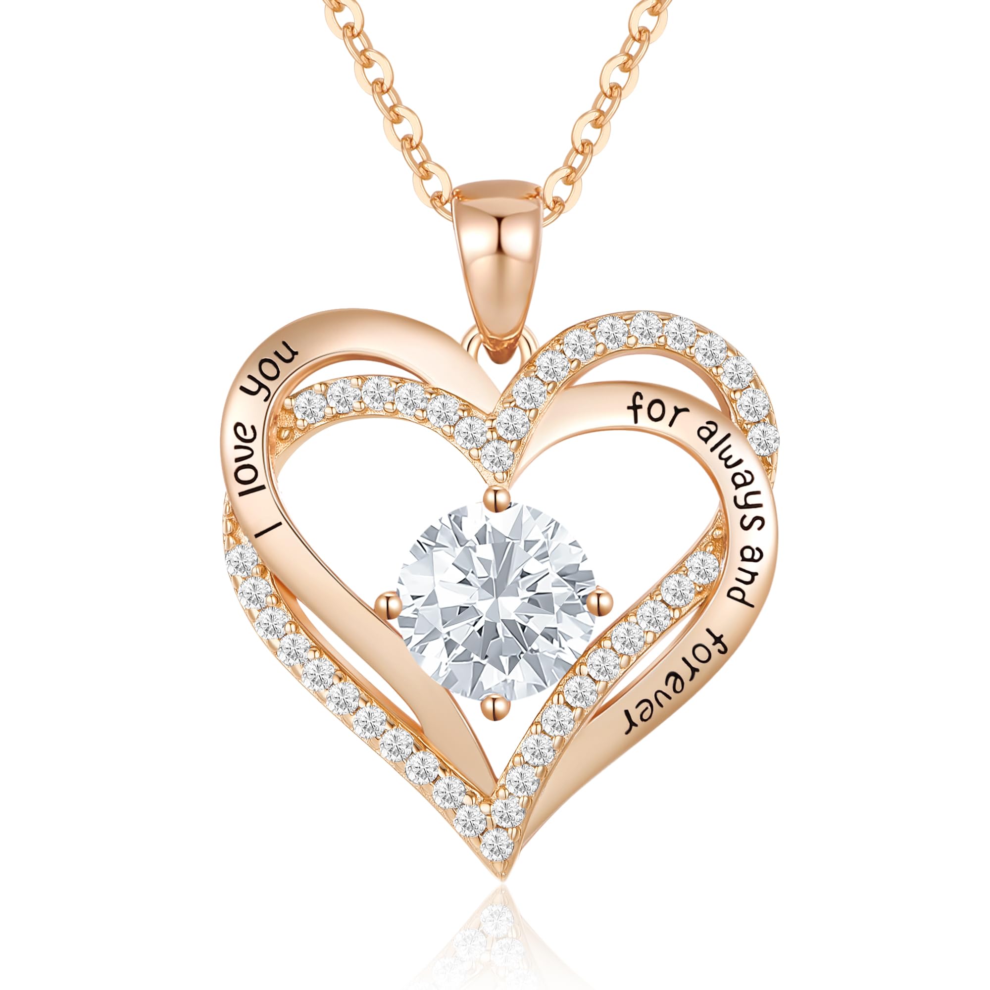 CDE Necklaces for Women Birthstone Pendant, Sterling Silver Love Heart Rose Gold Jewellery Gifts for Mum Her Wife Girlfriend Anniversary Birthday Mothers Day (925 Sterling Silver, Rose Gold-04-Apr)