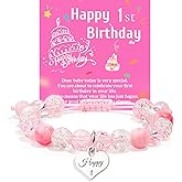 ZZLTAWS Birthday Bracelets Gifts for 1 2 3 4 5 6 7 8 Year Old Girls, Pink and white crystals Heart Charms Bracelets, Birthday Gifts for Girls Daughter Granddaughter Niece