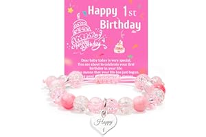 ZZLTAWS Birthday Bracelets Gifts for 1 2 3 4 5 6 7 8 Year Old Girls, Pink and white crystals Heart Charms Bracelets, Birthday Gifts for Girls Daughter Granddaughter Niece