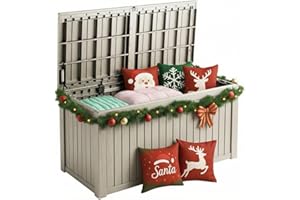 Yardgrace 210 Gallon Outdoor Storage Bench Waterproof - Resin Deck Storage Chest for Patio & Pool, Lockable Outdoor Storage Box for Cushions & Tools, UV-Resistant, Granite Grey