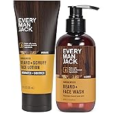 Every Man Jack Men's Beard + Face Wash & Scruff Face Lotion Set - Subtle Sandalwood Scent - Naturally Cleanse, Hydrate, and Soothe Your Beard & Skin