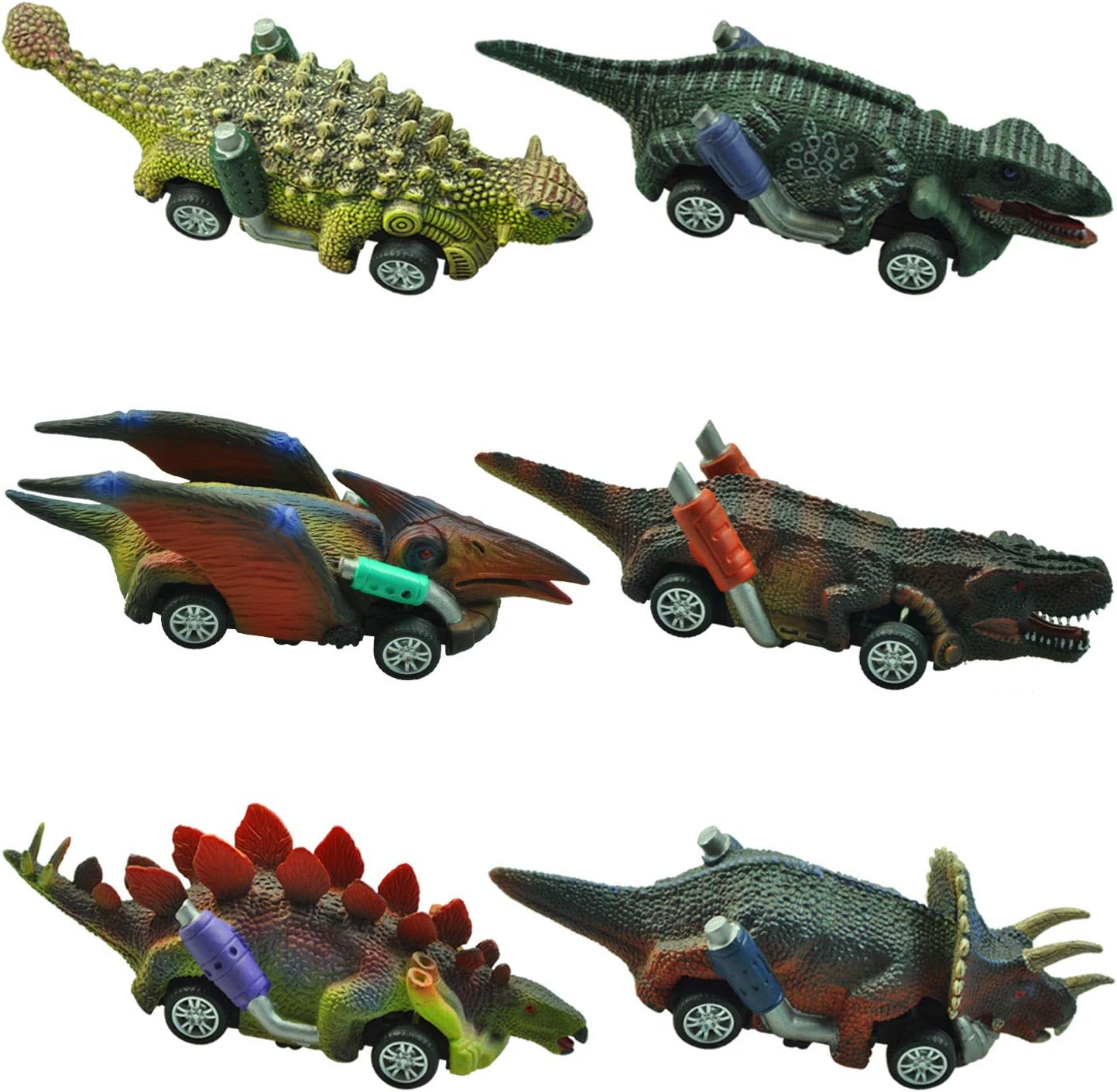 Pull Back Cars, Dinosaur Toys for 2-9 Year Old Boys, Dinosaur Cars for Boys Birthday Present Toy Car for Kids Age 2-9 Toys for Toddlers, Creative Gifts for Kids (6 Pack)