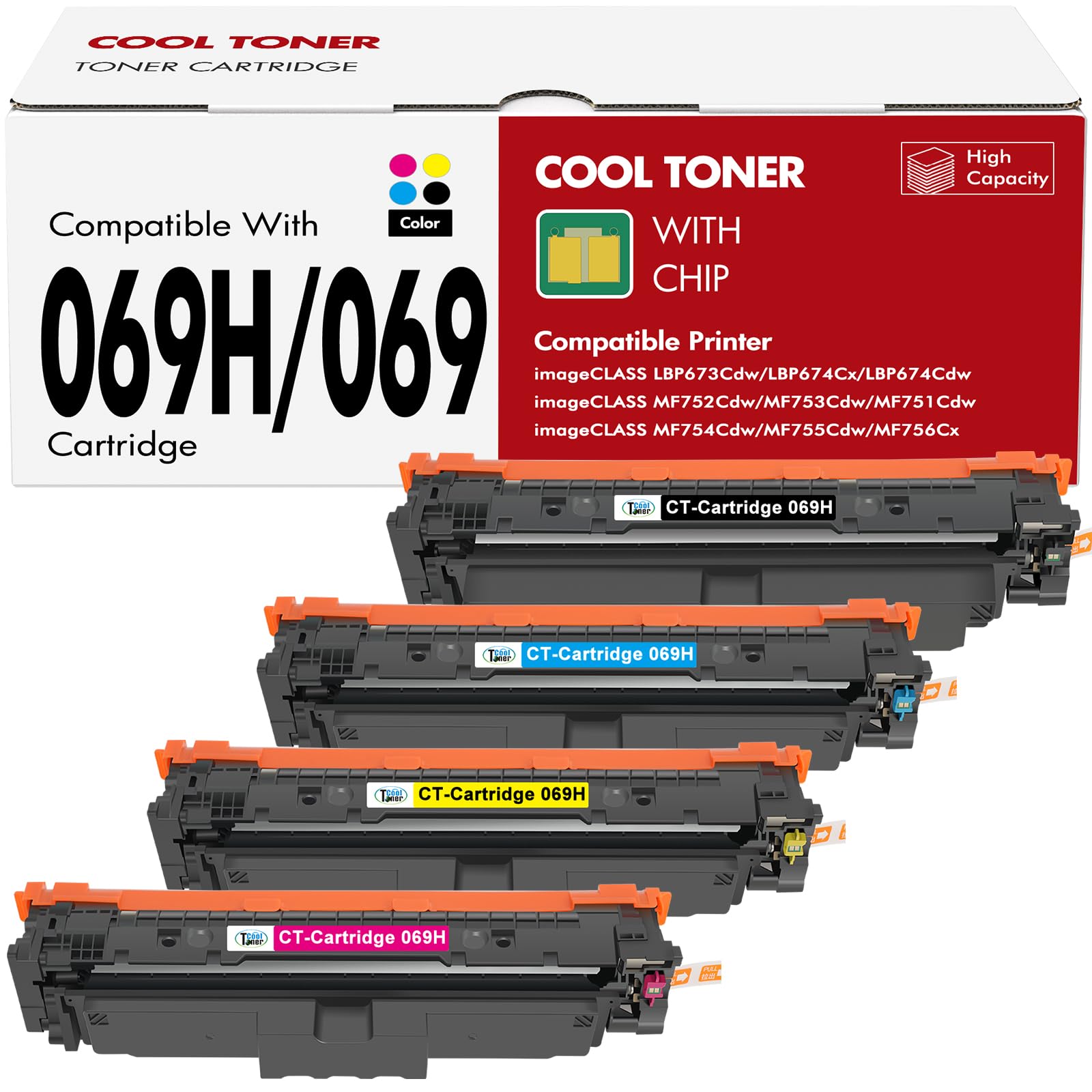 Photo 1 of 069H 069 Toner Cartridge Set MF753Cdw Replacement for Canon MF753Cdw Toner Cartridges for Canon imageCLASS MF 753Cdw MF751Cdw MF752Cdw LBP674Cdw LBP674Cx LBP673Cdw Printer Ink(B/C/Y/M, 4 Pack)