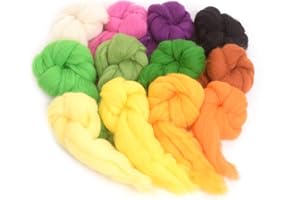 Glaciart One Spinning Fiber Merino Wool - Super Soft 12 Colors (16.66gram/0.56oz per Color) Unspun Roving Wool for Felting and Felting Yarn Craft Supplies