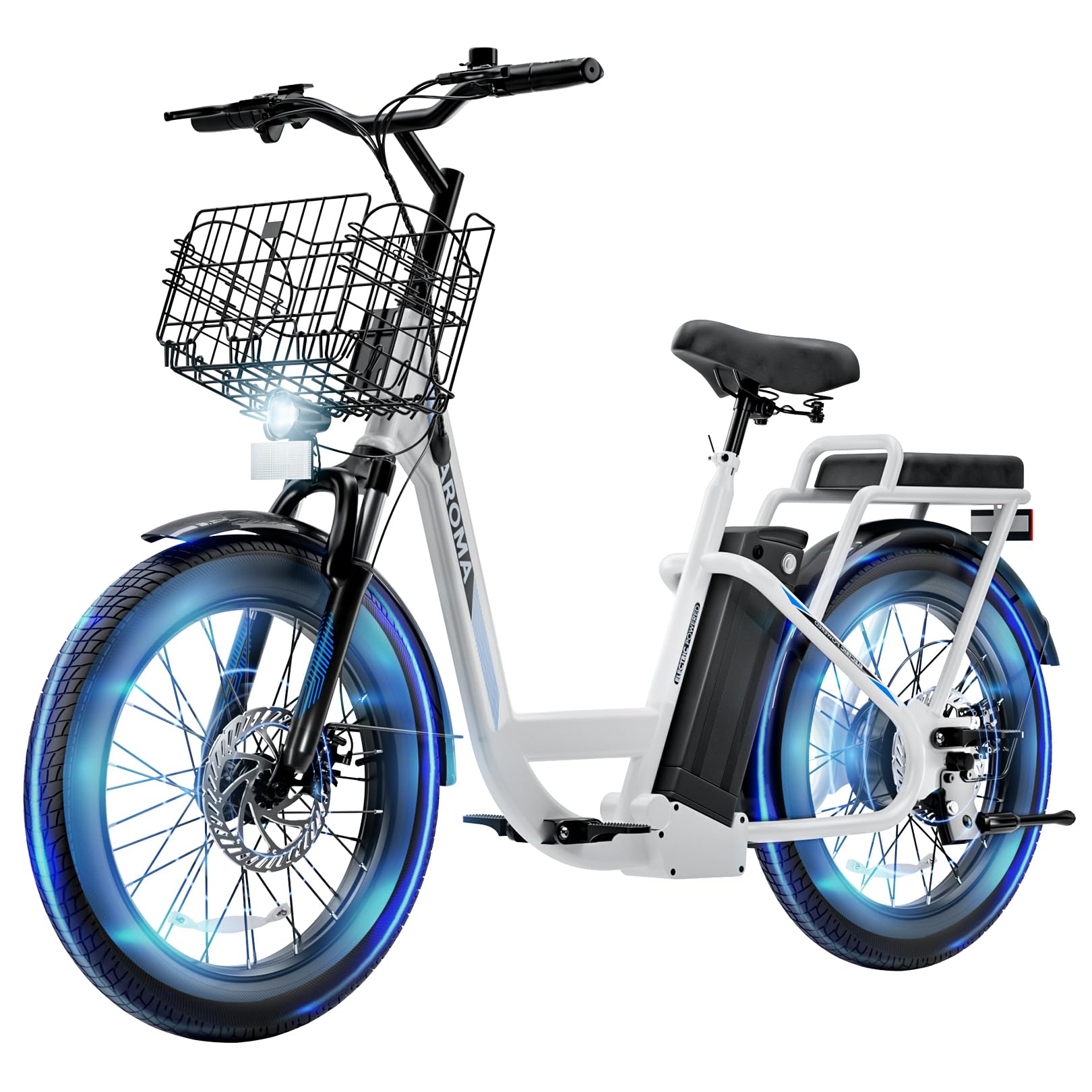 Photo 1 of Caroma Peak 500W Electric Scooter with Seat, 20" Fat Tire Electric Bike with 36V Removable Battery, Up to 15Miles & 20MPH, Foldable Adult Electric Bicycles for Commuting with Basket (White)