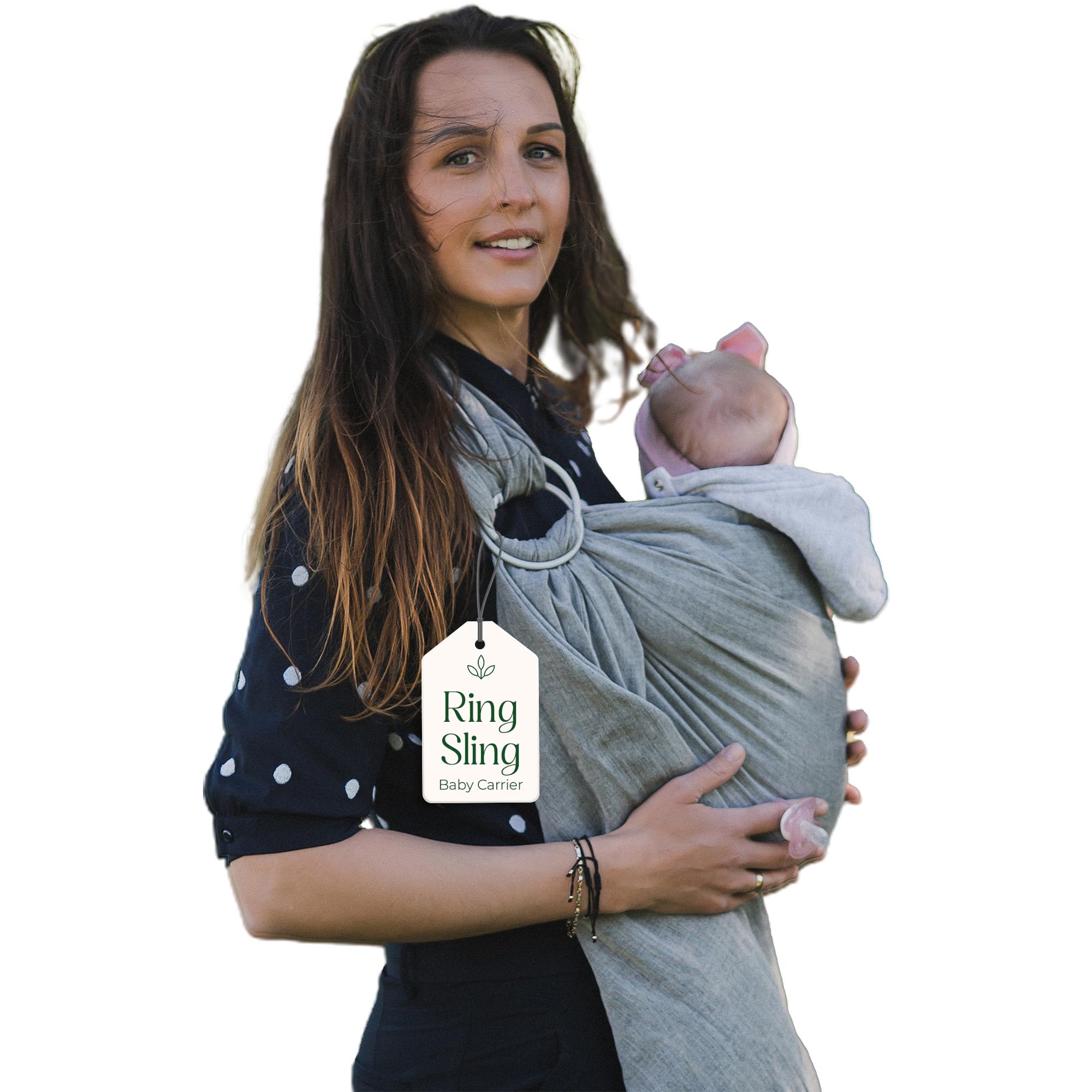 Photo 1 of Baby Sling Carrier – Breathable 100% Cotton Wrap for Infant Support, Ring Sling Baby Carrier – Adjustable Muslin Fabric, Baby Carrier Newborn to Toddler – Soft Chest Hold for Travel Dark Grey