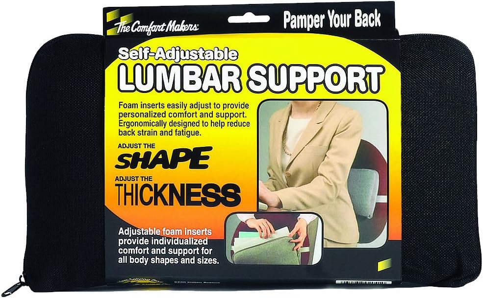 The ComfortMakers Lumbar Support, Adjustable, 12-1/2"w x 7-1/2"h x 2-1/2"d, Black, 1/Each (92011)