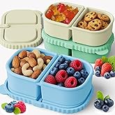 YQL 3 Pack Premium Silicone Reusable Snack Containers with Lids, Double Compartment Snack Box for Kids, Portable Food Containers for Sauce and Salad, Leakproof Snackle Packs for School, Picnic, Office