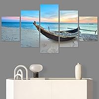 SIGNWIN 5 Panel Canvas Wall Art Modern Art Boat Expressive Multicolor Nautical Photography Transportation for Home Decorations Ready to Hang - 60