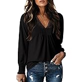 Dokotoo Women's Casual V Neck Long Sleeve Shirts Loose Tunic Tops Business Tee Blouses