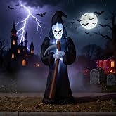 8FT Halloween Inflatables Giant Grim Reaper Outdoor Decorations, Large Blow Up Yard Grim Reaper Ghost Decor with Built-in LEDs for Garden Lawn Party