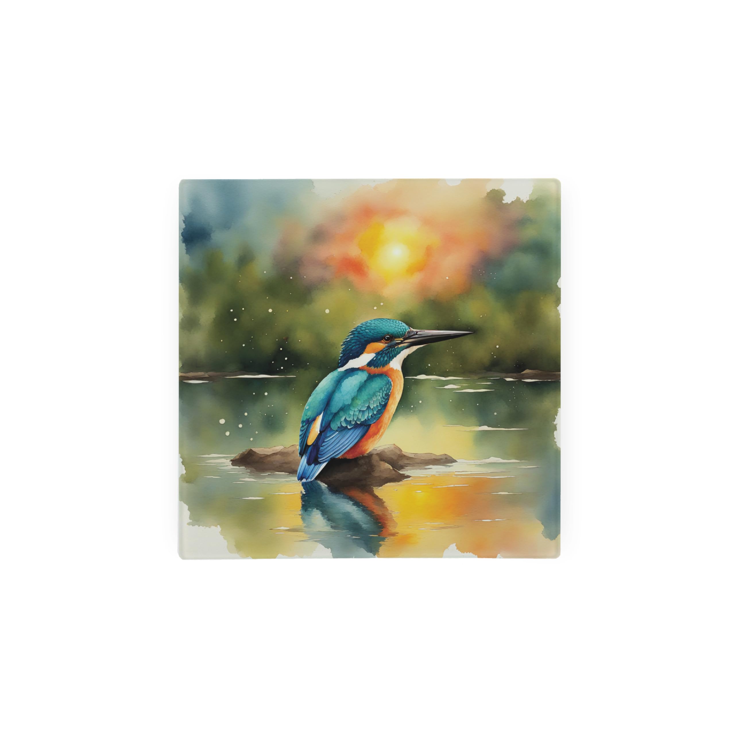 Kingfisher Hot Pot Stand Trivet - British Wildlife Art Glassware Gift/Present - Kitchen Chopping/Cutting Board Worktop Protector with Non-Slip Feet 20cm x 20cm (8" x 8")