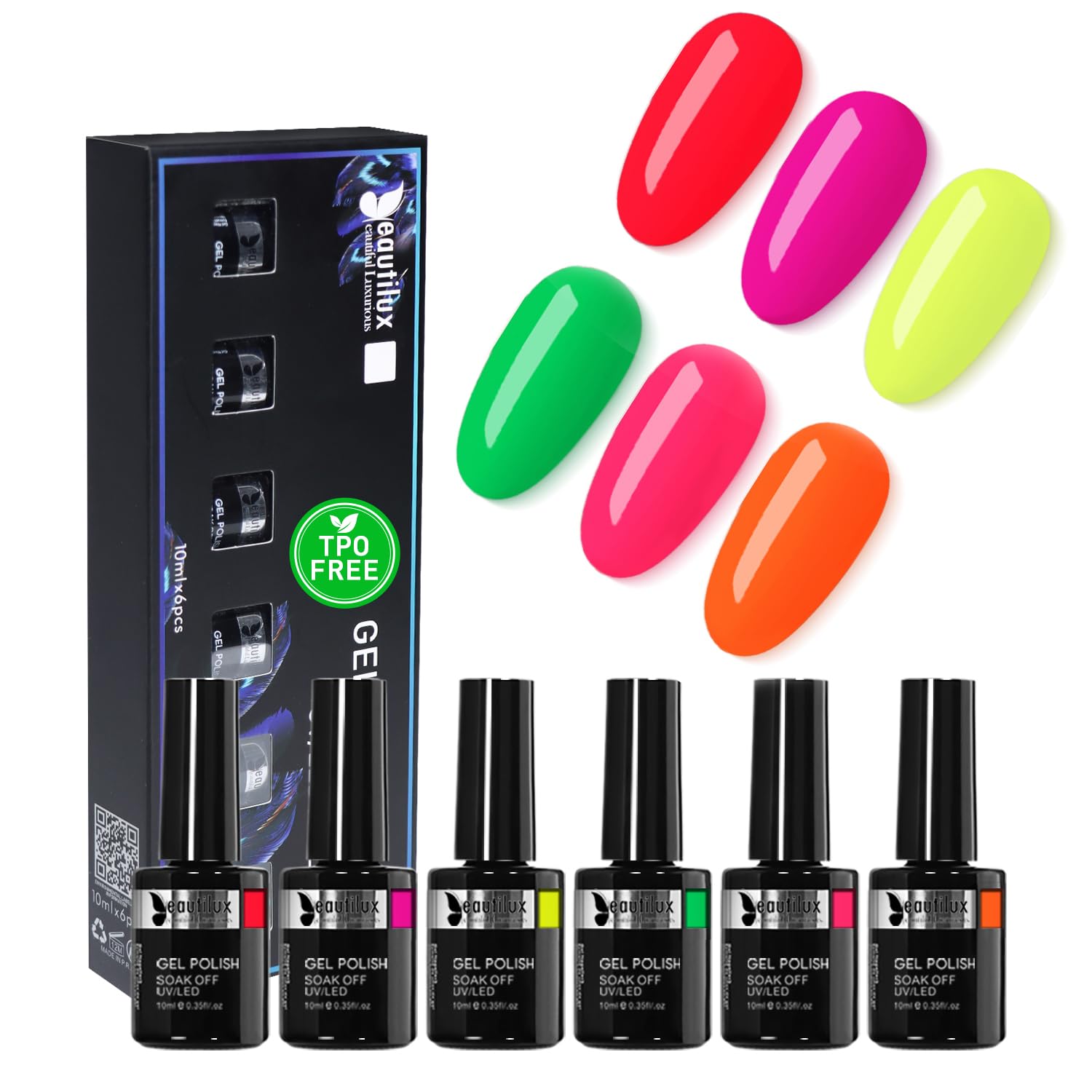 Beautilux HEMA&TPO Free Gel Polish 6x10ml -European Standard- Long-Lasting Formula, Tight Color, Easy Apply, Salon-Grade Shine for Up to 21 Days, 6-Pack for Professional & DIY at Home, Gift for Her