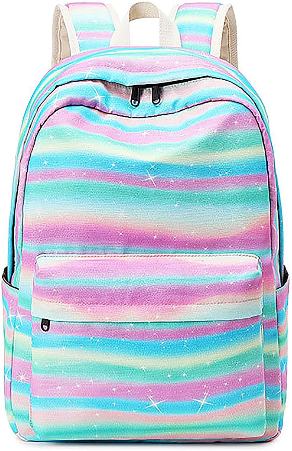 Xinveen Striped Rainbow Backpack Kids Twinkle School Bag Lightweight Laptop Backpack Multifunction Travel Daypack Gift for Teen Girls Women
