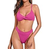 ZAFUL Women Bikini Sets Criss Cross Back Bathing Suit Knot Front Two Piece Swimwear Thong Cheeky Swimsuit Set