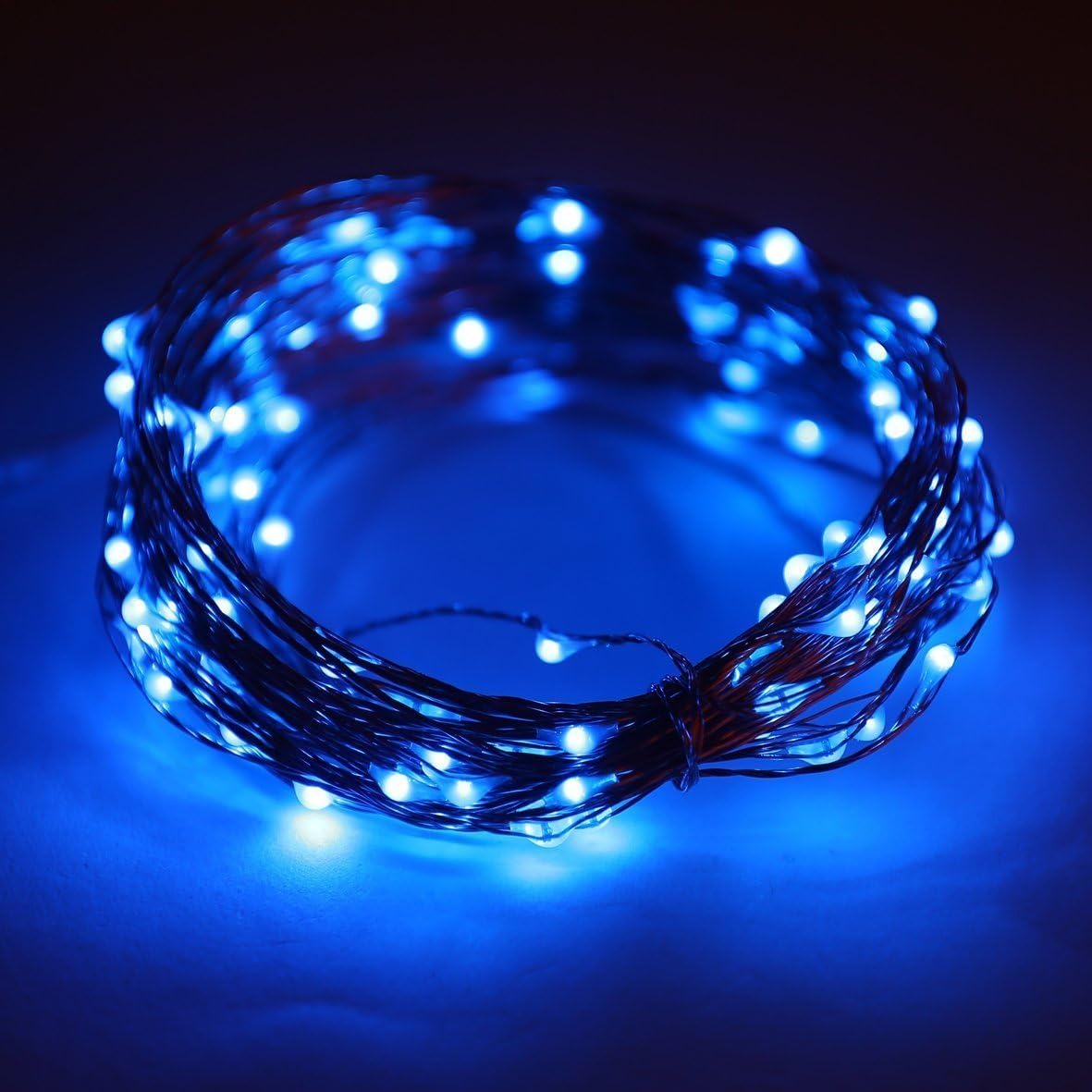 Lyhoon 16.4FT (5m) 50 LEDs Battery Operated Waterproof LED String Lights Flexible Silver Wire Fairy Lights with Wireless Remote Control (5m, Blue) [Energy Class A+++] [Energy Class A+++]