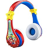 Super Mario Wireless Bluetooth Portable Kids Headphones with Microphone, Volume Reduced to Protect Hearing Rechargeable Battery, Adjustable Kids Headband for School Home or Travel