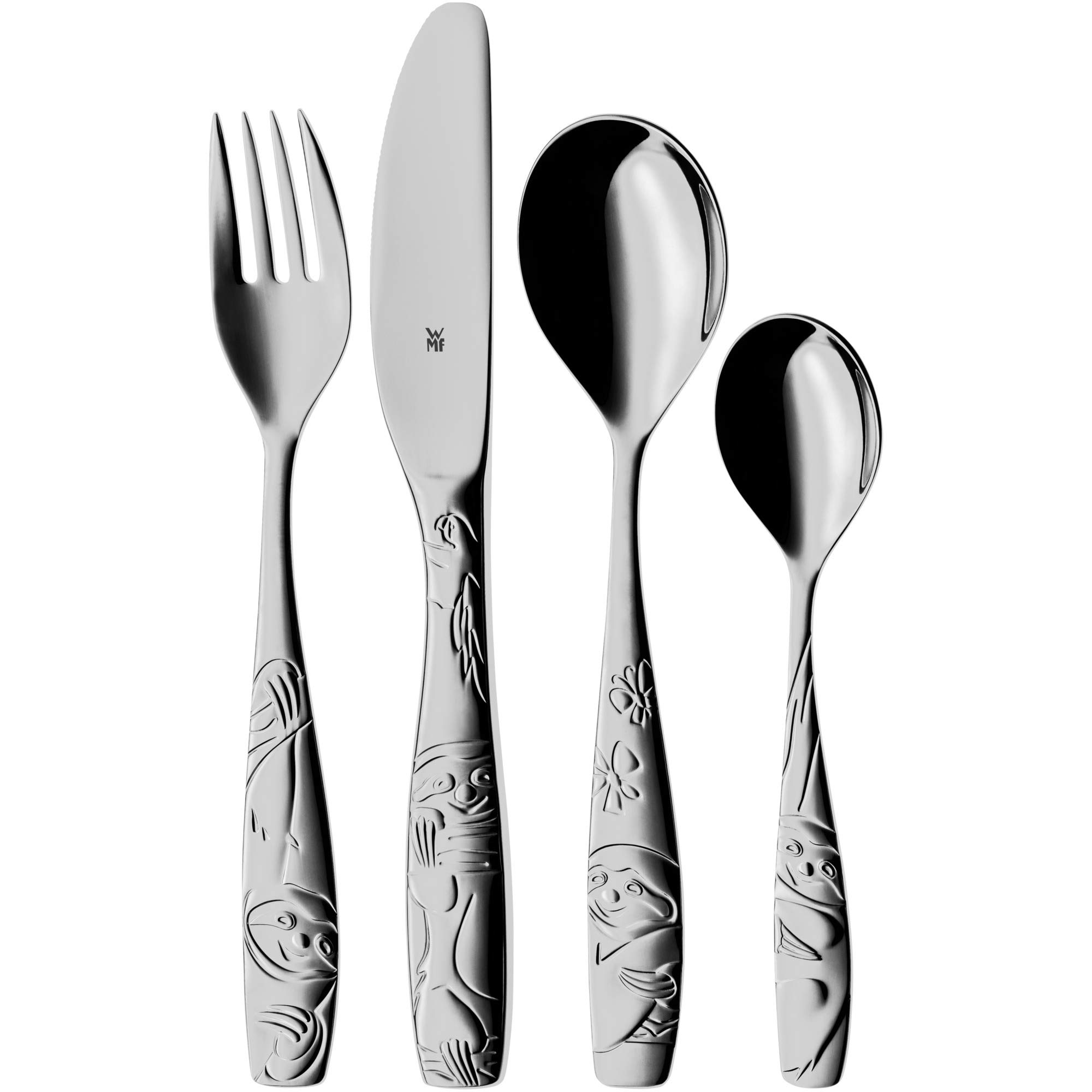 WMF 1286066040 Sloth Children's Cutlery Set 4 Pieces Stainless Steel Children's Cutlery Children from 3 Years Cromargan Polished Dishwasher Safe