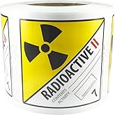 Hazard Class 7 D.O.T. Radioactive II Labels, 4 x 4 Inch Square Yellow Hazmat Stickers, 500 Total Adhesive Labels on a Roll for Shipping and Compliance – Made in The USA