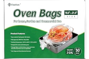 VAAKAS Turkey Oven Bags- Multi-Purpose Oven Bags for Cooking Baking, Roasting & Harvesting- Smell Proof Oven Cooking Bags Safe for Cooking Meats, Fish & Vegetables - Clear-18.5" x 21.5” -50 Pack
