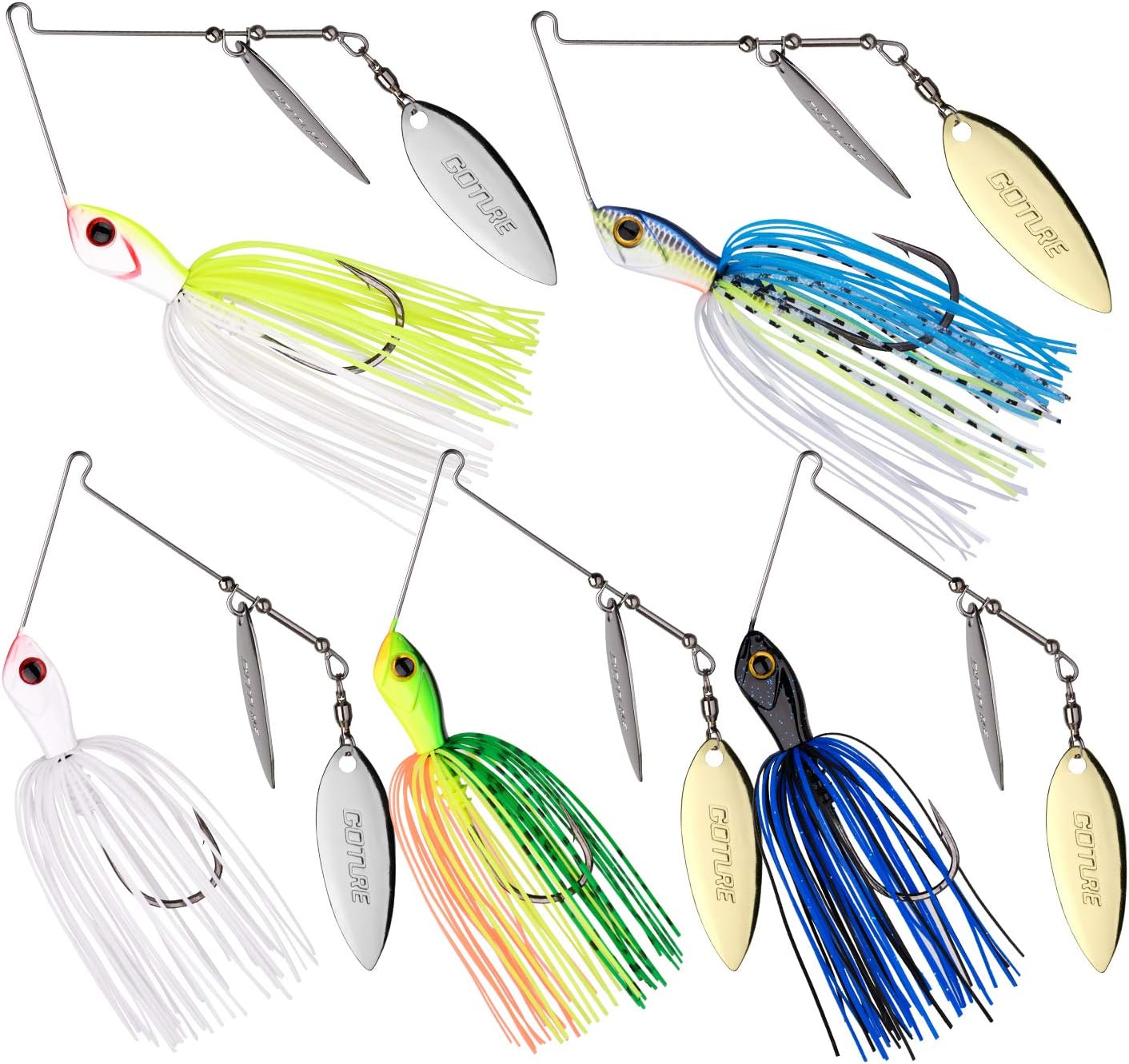 Goture Bass Fishing Lure Spinner Baits Kit, Hard Soft Buzzbait Lures Spinner Lures Fishing Lure Set, Topwater Fishing Lure Saltwater Freshwater for Bass, 3/8 oz, 1/2 oz, 4 Pack, 5 Pack, 8 Pack