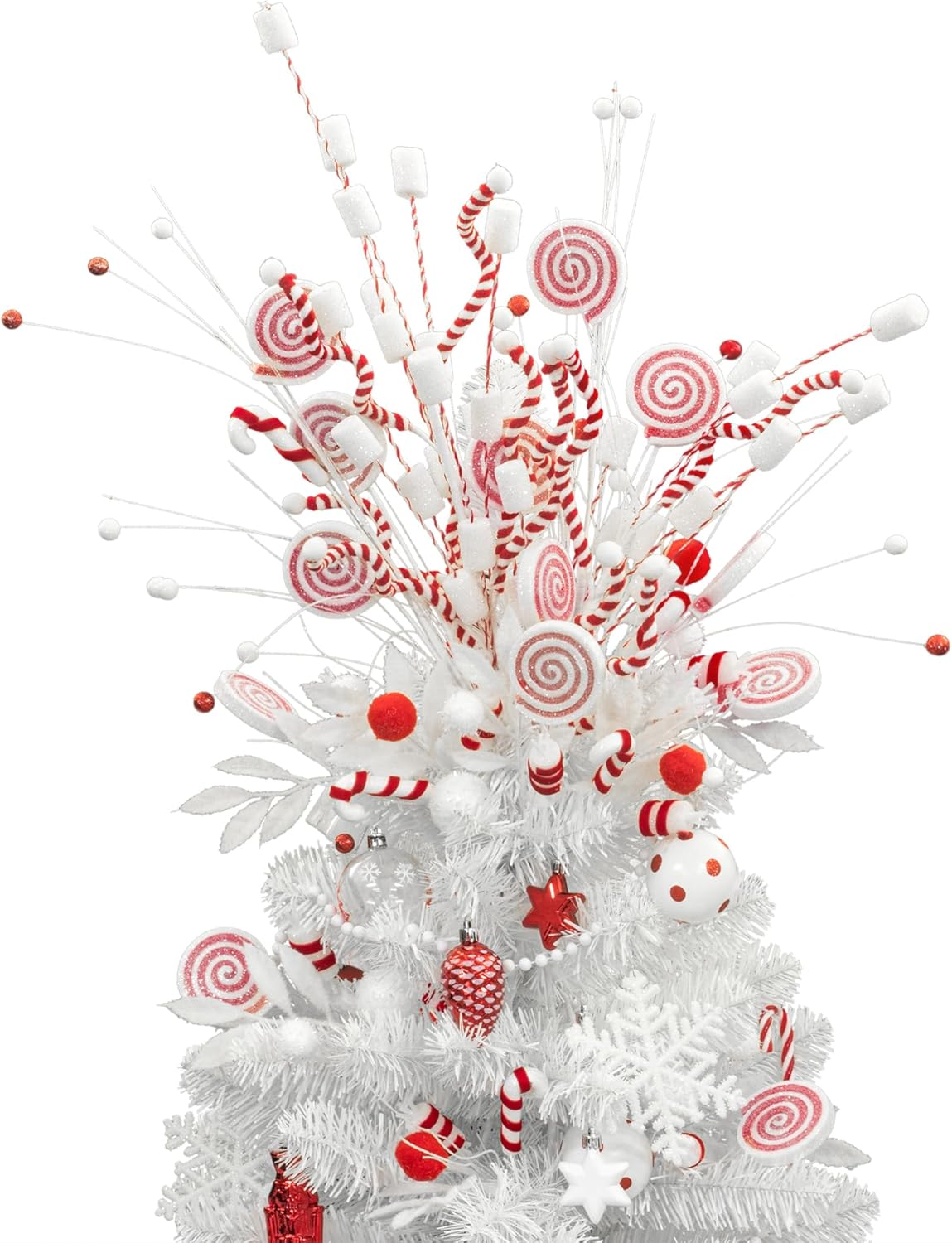 Tree Toppers - KI Store Red and White Christmas Tree Spray Set of 18 Candy Lollipop Tree Picks Christmas Tree Decorations for Xmas Tree Wreath Garland Decor