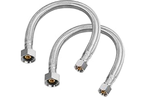 JUWO 12" Faucet Supply Line, 3/8" Comp x 1/2" FIP Stainless Steel Faucet Hose Connector, For Bathroom Kitchen Sink with Short Distance (2-Pack)