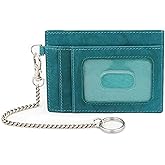 Leather RFID Credit Card Holder for Women, Small Wallet, ID Keychain Wallet, Slim Minimalist Card Organizer with Chain & Key Ring, Compact for Travel, Everyday Carry, or Purse (Teal)