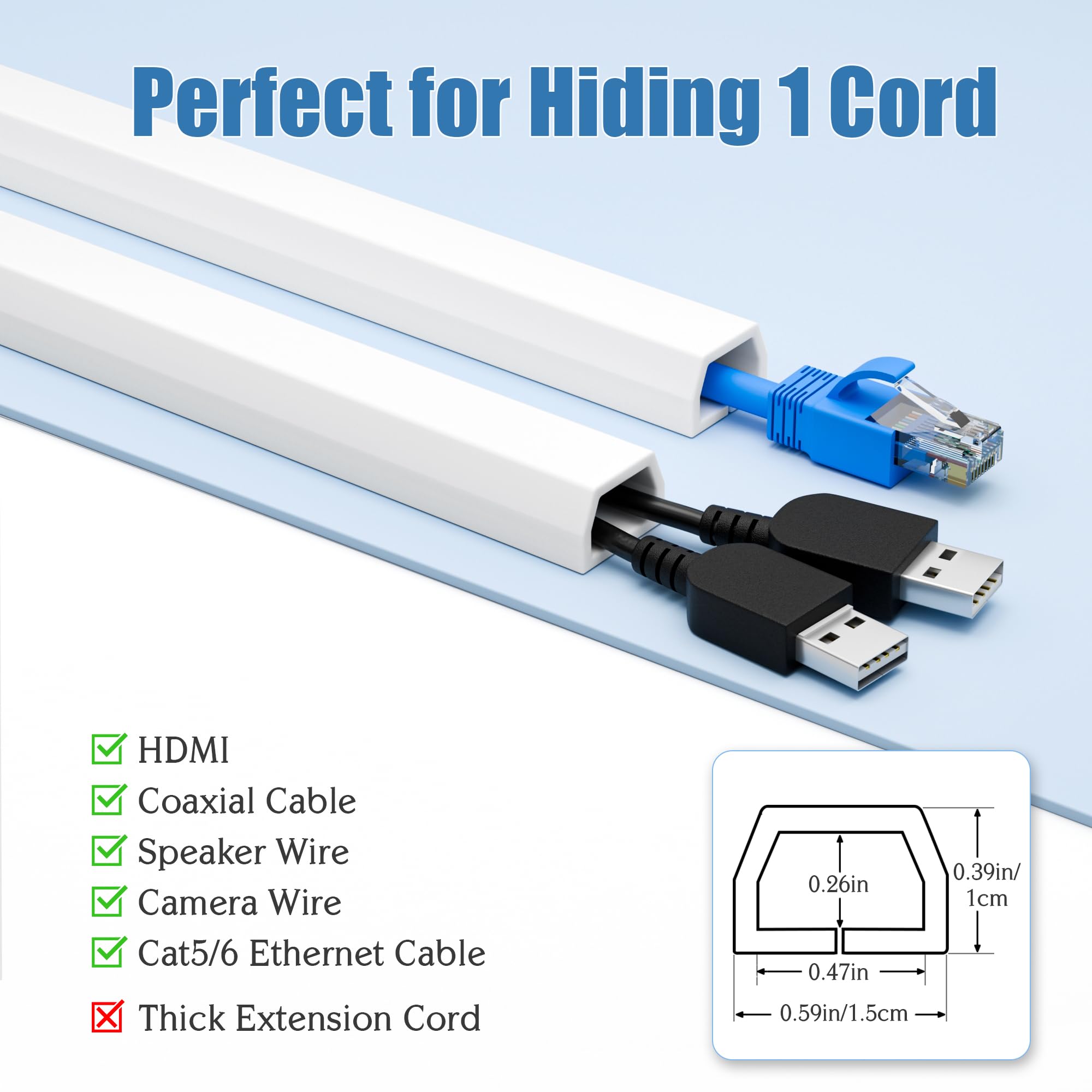 Wall Cord Hider 78in, Soft PVC Cord Covers for