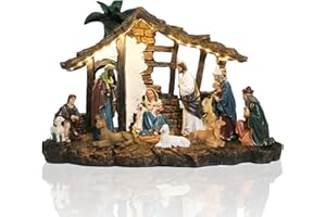 Ovewios Nativity Sets for Christmas Indoor, Nativity Set with Figures for Tabletop, Resin Stable Nativity Scene Light up Christmas Decorations for Indoor Home Tabletop Party Holiday Ornament Gift
