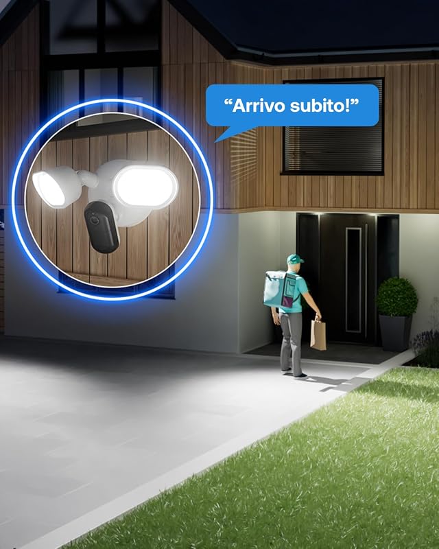 Floodlight 2K, Telecamera Wi-Fi da esterno, qualità 2K HDR, grandangolo 160°, visione notturna a colori, sirena d’allarme, fino a 2000 lumen, prova di Arlo Secure, 1 telecamera