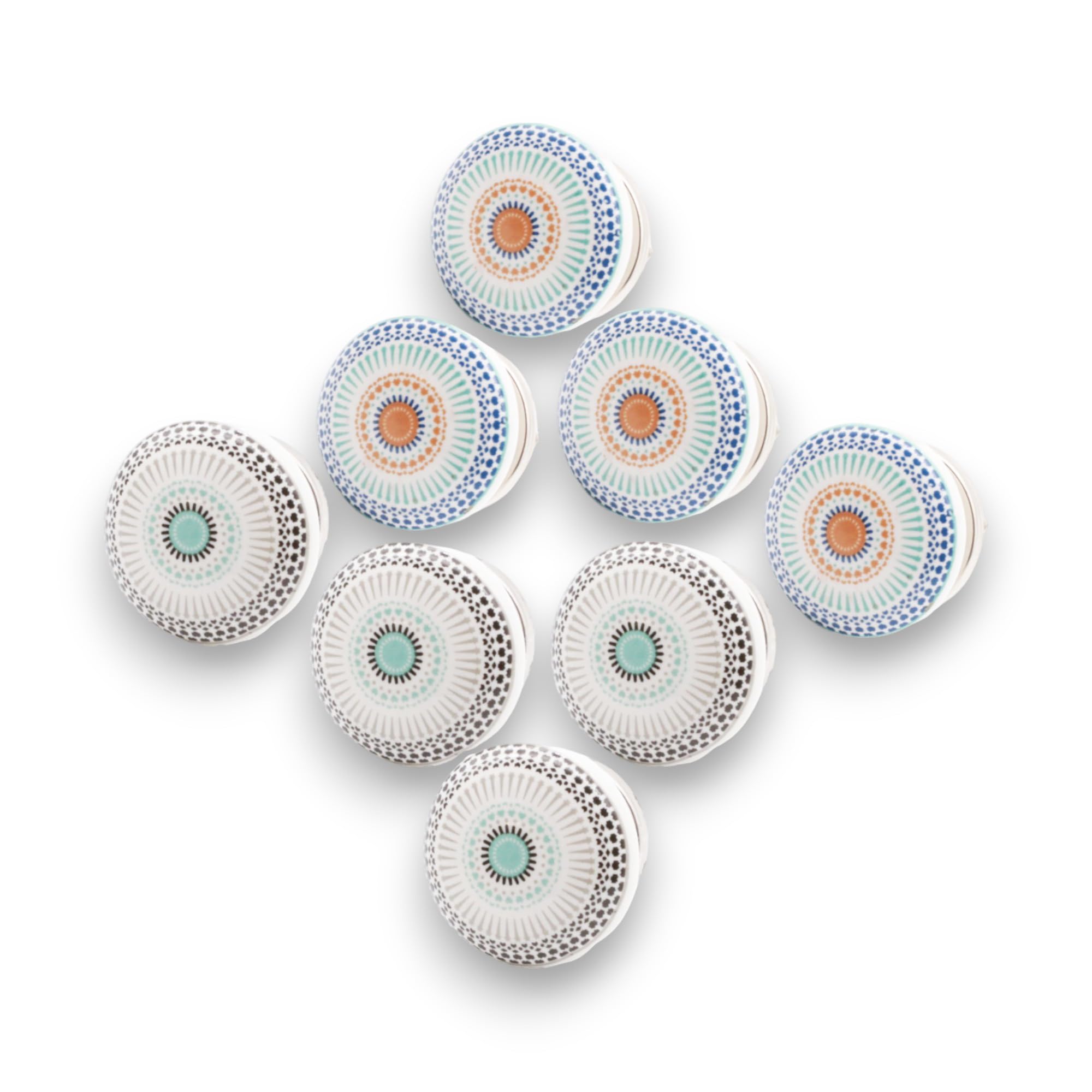 Infinity Decor Pack of 8 Mandala Colourful Ceramic Cupboard Knobs - 40mm Modern Pull Handles for Chest Drawers, Wardrobe, Cabinet Door